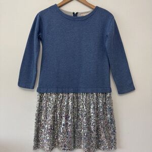 Crewcuts Blue Sweatshirt Silver Sequin Dress Size 10